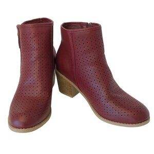 Journee Collection Meleny Ankle Boots Faux Leather Red Bootie Womens Sz 5.5